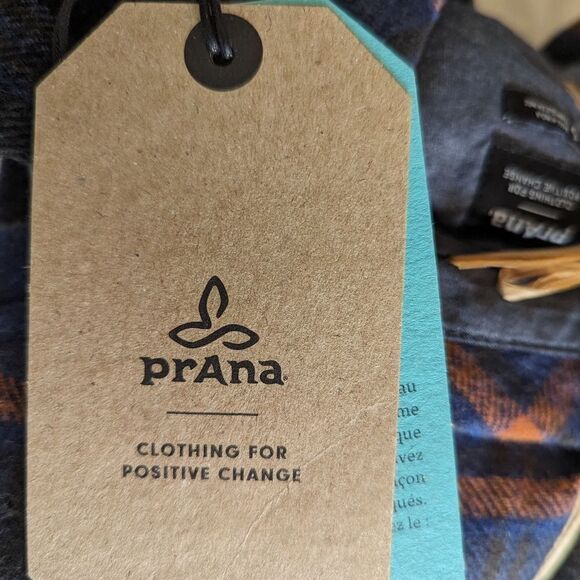 prAna Organic Flannel Shirt Rich Sapphire Blue Plaid Cozy Fall Layering Sz S NWT - Picture 8 of 11